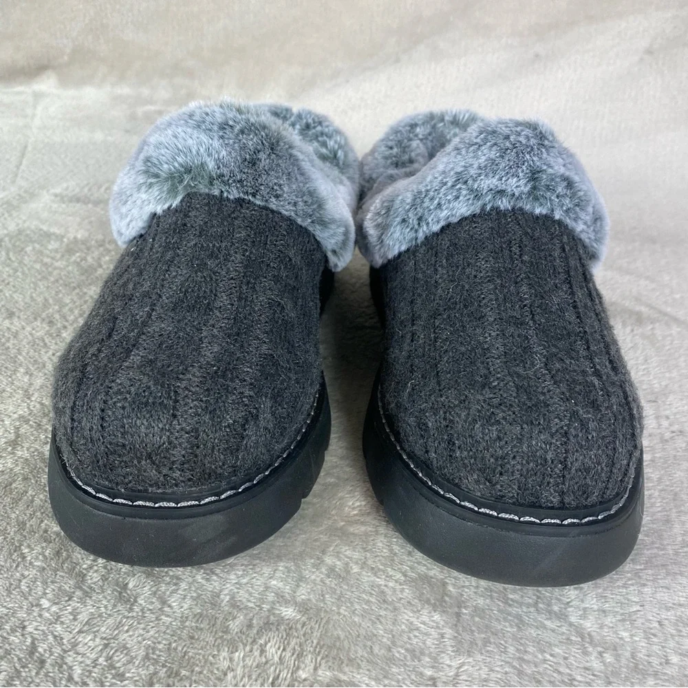 BOBS from Skechers Keepsakes Clogs Womens Size 8 Gray Fur Cable Knit Slipper NEW - Picture 5 of 9